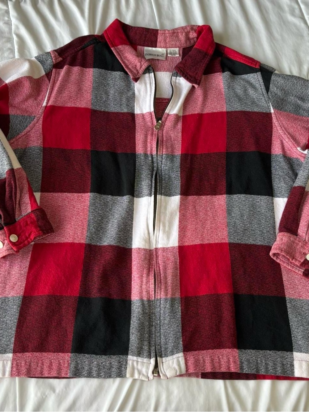 Fashion Bug Red & Black Plaid Zip-Front Jean Jacket